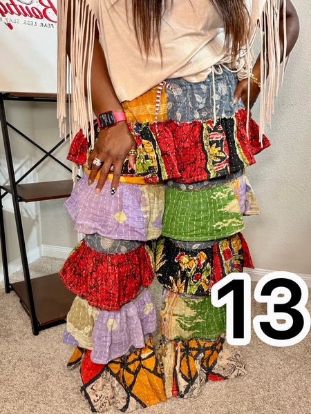 Patchwork Poetry Ruffle Pants