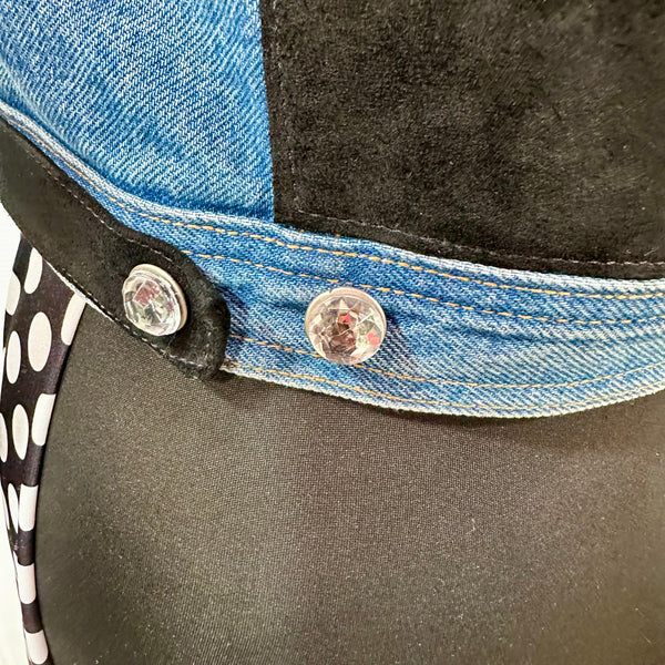 Vintage Blue and Black Rhinestone &  Leather Jean Jacket