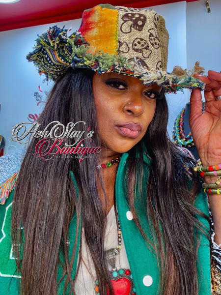 Patchwork Frayed Mushroom Bucket Hat-Unisex (One of a Kind-PatchWork Colors and Designs Vary on Each Hat) (Ready to Ship)
