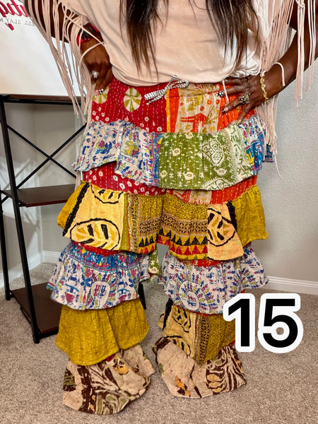 Patchwork Poetry Ruffle Pants