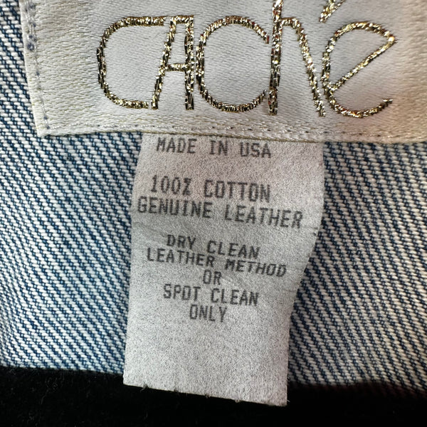 Vintage Blue and Black Rhinestone &  Leather Jean Jacket