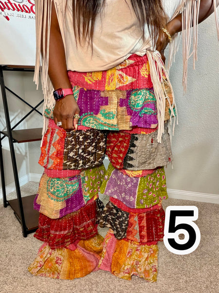 Patchwork Poetry Ruffle Pants