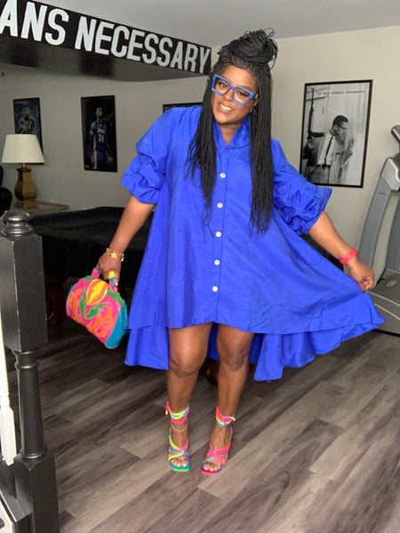 Faux Silk Ruffle Sleeve Swing Dress OS