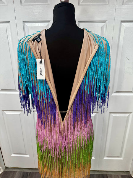 Rainbow Tassel Fringe Shift Dress