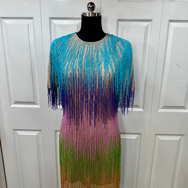 Rainbow Tassel Fringe Shift Dress