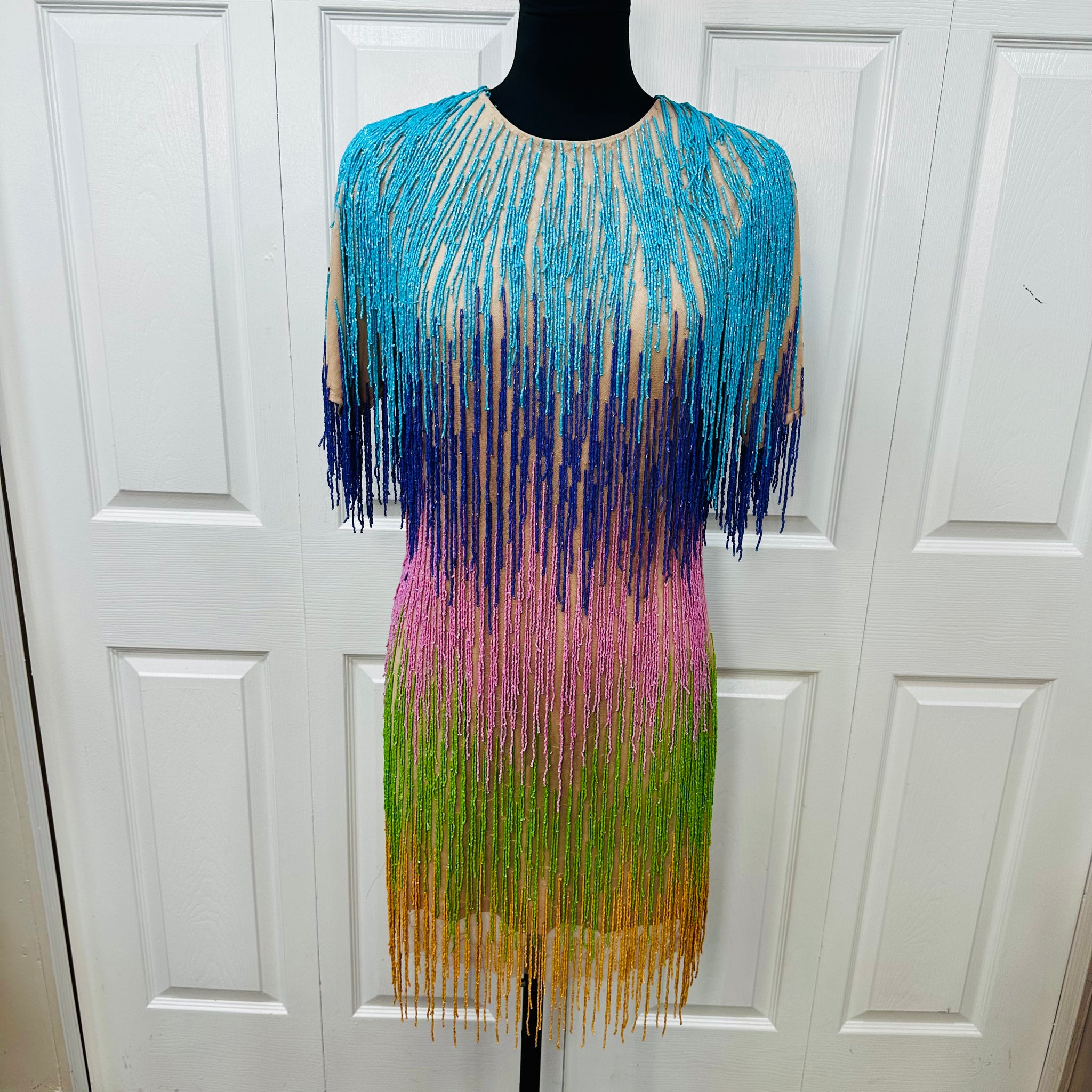 Rainbow Tassel Fringe Shift Dress