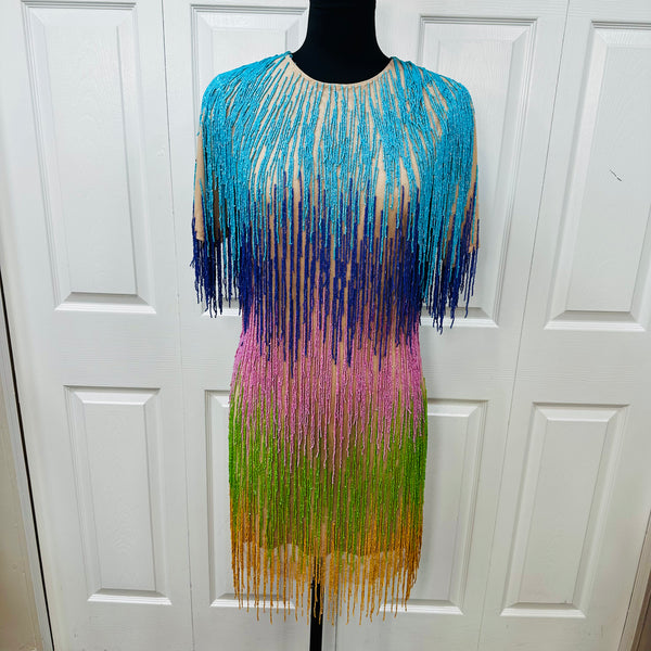 Rainbow Tassel Fringe Shift Dress
