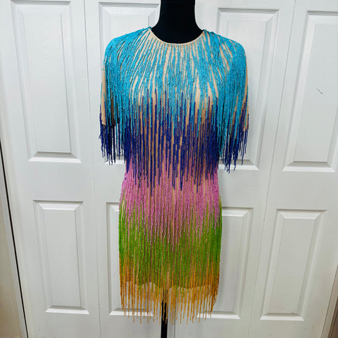 Rainbow Tassel Fringe Shift Dress