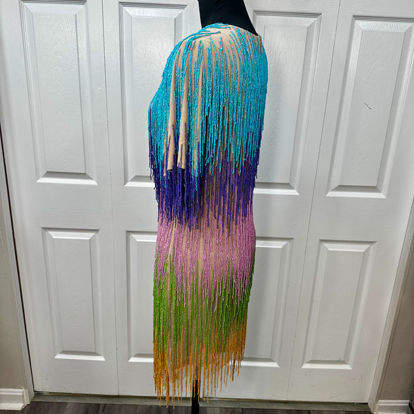 Rainbow Tassel Fringe Shift Dress