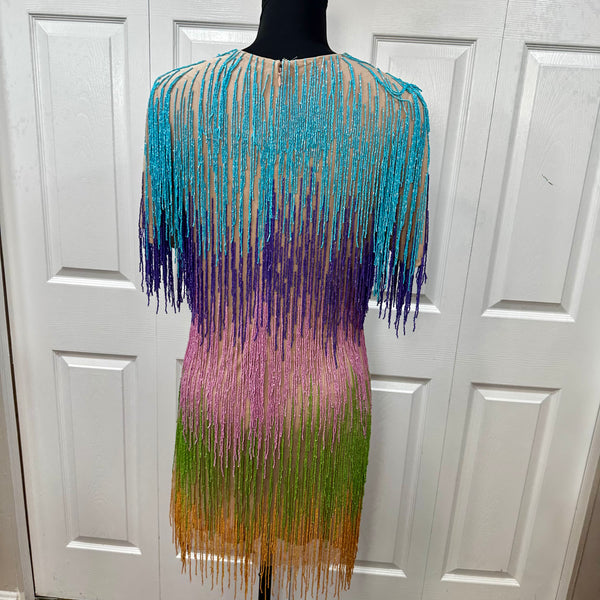 Rainbow Tassel Fringe Shift Dress