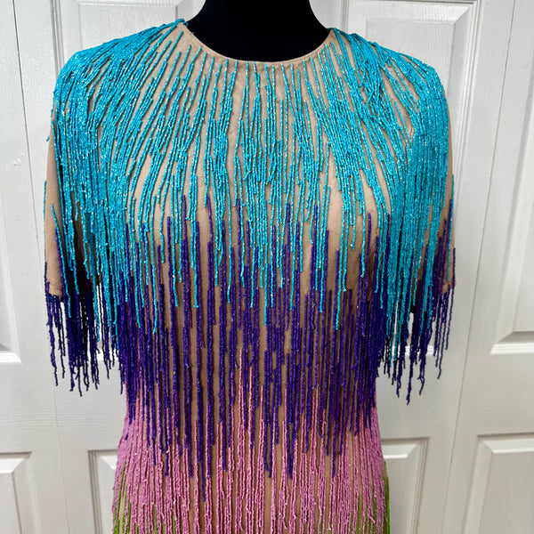 Rainbow Tassel Fringe Shift Dress
