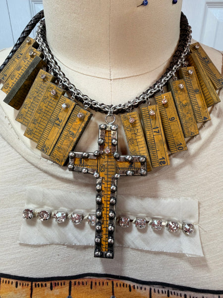 Vintage Handmade Yardstick Leather Necklace