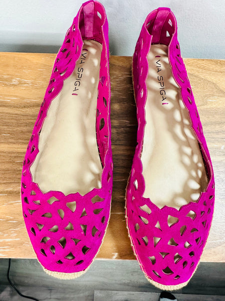 Fuchsia Suede Laser Cut Espadrilles
